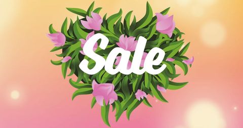 Spring Sale Floral Design with Pink Tulips and Orange Background