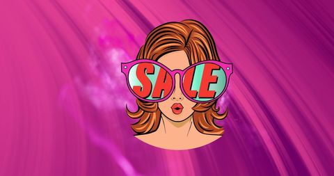 Retro Woman with Sale Sunglasses on Pink Background - Download Free Stock Images Pikwizard.com