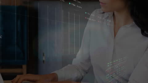 Businesswoman Analyzing Online Financial Data on Laptop