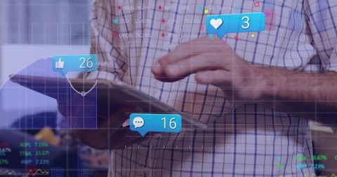 Digital Expert Crunching Social Media Data on Tablet with Interactive Analytics