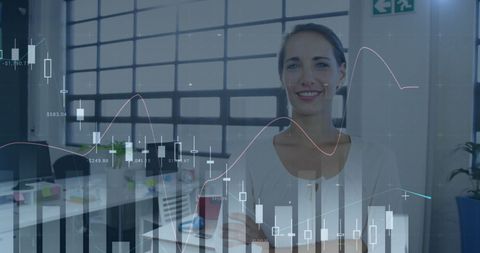 Confident Businesswoman with Financial Charts Overlay - Download Free Stock Images Pikwizard.com