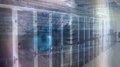 Digital Eye Overlooking Data Center for Cyber Security Concept