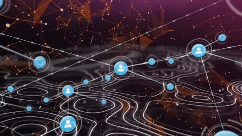 Digital Icons Connected in Futuristic Network Landscape