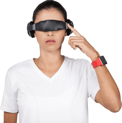 transparent woman wearing virtual reality glasses and smartwatch - Download Free Stock Videos Pikwizard.com