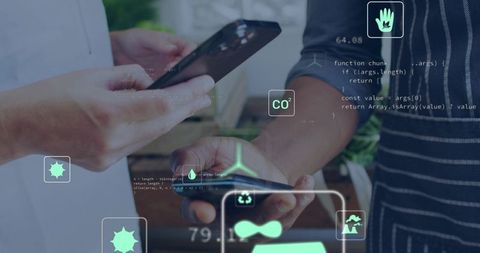 Comparing Smartphones at Cafe Counter with Holographic CO2 and Sustainability UI Overlays