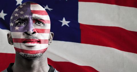 African American Athlete with US Flag Face Paint Fourth of July