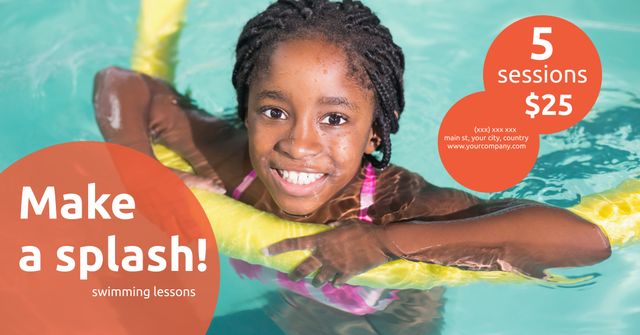 Smiling Young Girl Promoting Swimming Lessons in a Pool - Download Free Stock Templates Pikwizard.com