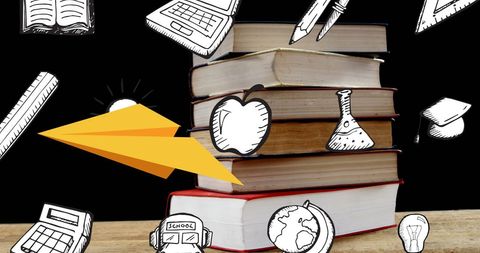 Creative Back to School Concept with Books and Doodle Icons
