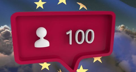 Social media notification icon over european union flag