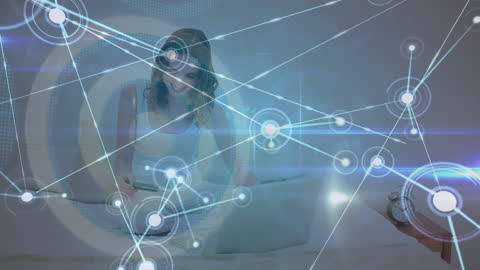 Innovative Networking Technology Concept with Woman Using Laptop