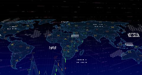 Futuristic Digital Global Map with Data Markers - Download Free Stock Images Pikwizard.com
