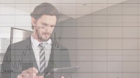 Executive Monitoring Financial Data on Tablet with Animated Charts