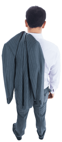 Back View Cloaked Caucasian Businessman Transparent Minimal
