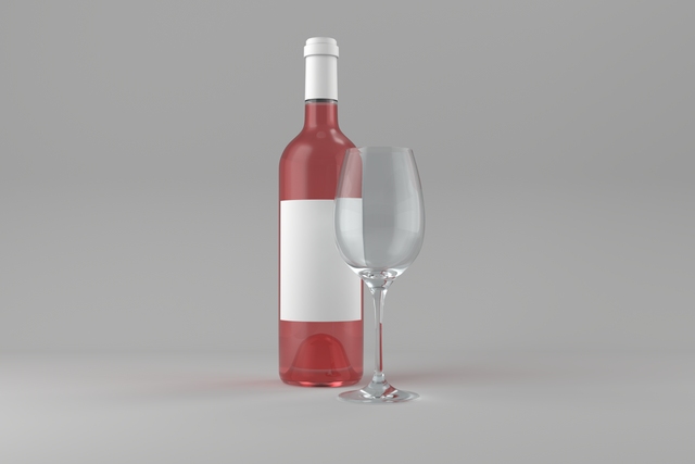 Transparent Wine Bottle with Glass Set Against Gray Background - Download Free Stock Videos Pikwizard.com