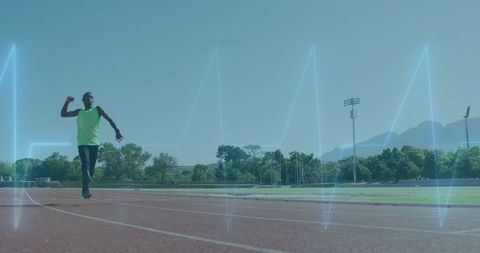 Teenage Track Runner in Motion with Digital Pulse Overlay