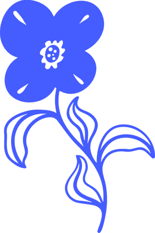 Botanical Blue Flower with Greenery on Transparent Background