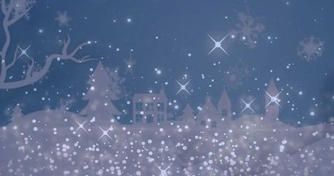 Winter Wonderland with Glowing Houses and Falling Snow