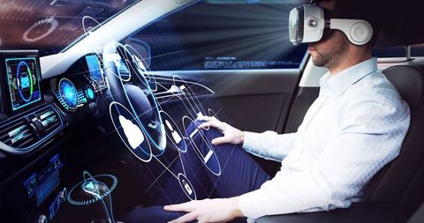 Businessman Experiencing VR in Autonomous Vehicle with Digital Interface - Download Free Stock Images Pikwizard.com