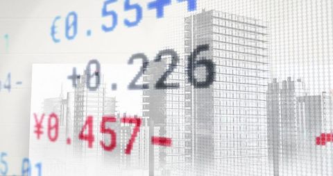 Financial Data Overlays on Modern Building Background - Download Free Stock Images Pikwizard.com