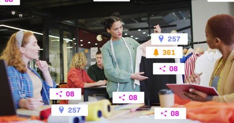 Team Analyzing Social Media Trends in Modern Office