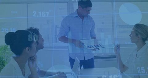 Business Team Analyzing Financial Data on Digital Device