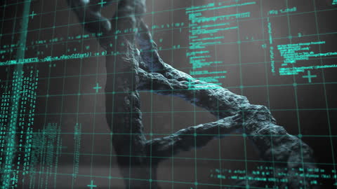 3D Digital DNA Strand with Data Processing Visualizations