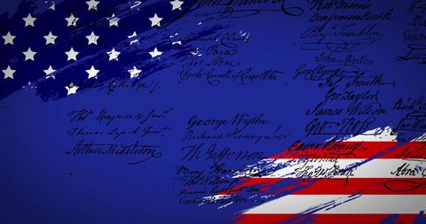 USA Flag and Declaration of Independence Text Overlay