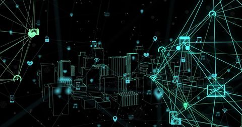 Futuristic Digital Network with IoT in Urban Cityscape - Download Free Stock Images Pikwizard.com