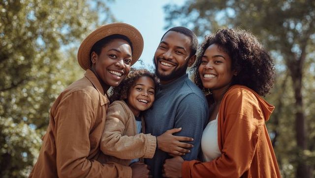 Joyful Family Bonding outdoors Featuring Diverse Stylings amid Nature