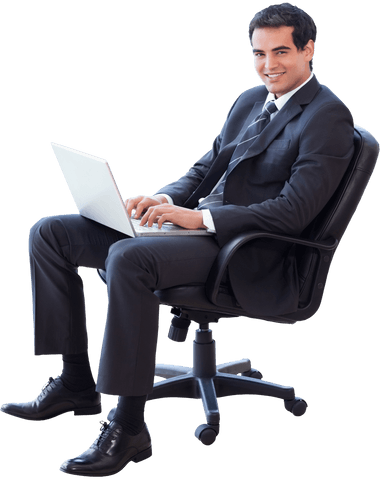 transparent young businessman working on laptop in office chair - Download Free Stock Videos Pikwizard.com