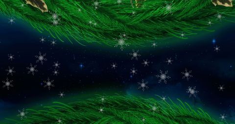 Christmas Wreath Decoration with Snowflakes on Starry Sky Background