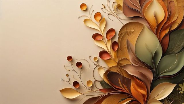 Abstract Botanical Papercut Leaves on Minimalist Background