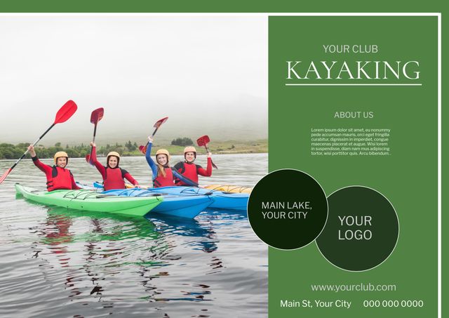 Group Kayaking on Misty Lake - Ideal for Adventure Event Promotion - Download Free Stock Templates Pikwizard.com