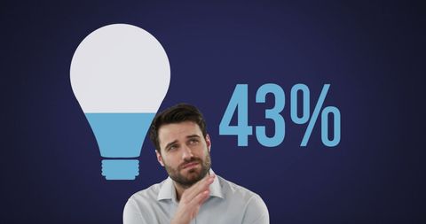Pensive Man Conceptualizing Growth with Percentage and Light Bulb - Download Free Stock Images Pikwizard.com