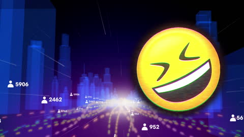 Vibrant Digital Emoji over Dynamic Futuristic Cityscape