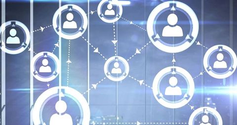 Futuristic Digital Network Interface with User Icons and Connectivity