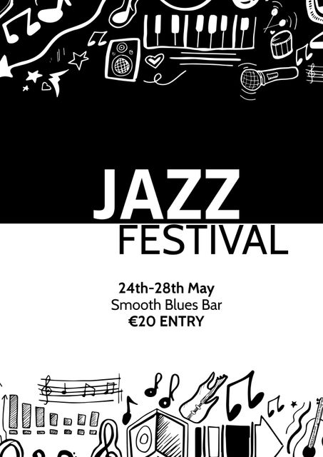 Jazz Festival Event Poster with Music Instrument Doodles - Download Free Stock Templates Pikwizard.com