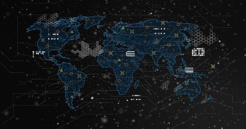 Streaming Neon Global Network Dashboard Showing Hexagonal Data Clusters Telemetry Overlays