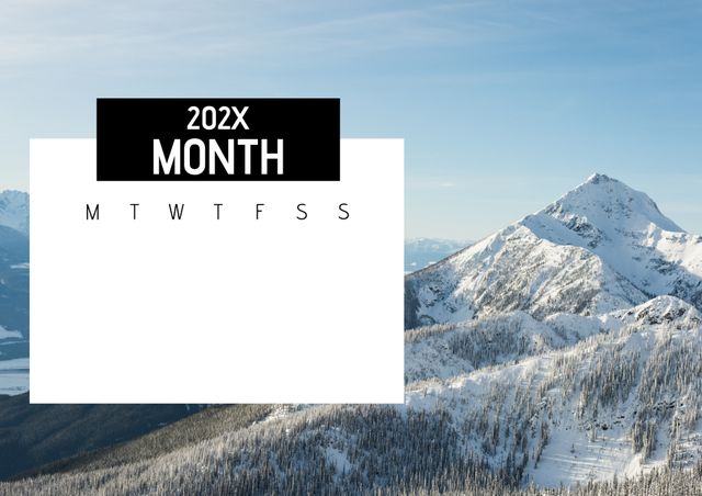 Pristine snow-covered mountain range backdrop ideal for creating customized calendars focused on travel or environmental themes. Perfect for organizing trips, scheduling outdoor activities, or tracking environmental events.