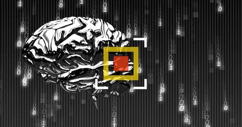 Futuristic Metallic Brain in Binary Data Stream - Download Free Stock Images Pikwizard.com