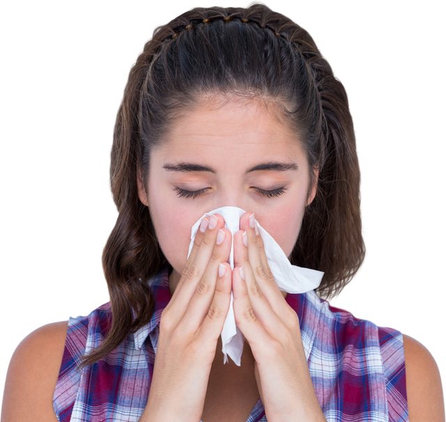 Transparent Close-Up of Young Woman Sneezing Into Tissue - Download Free Stock Videos Pikwizard.com