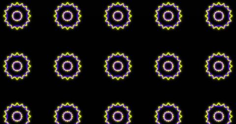 Vibrant multiple neon mandalas on black background