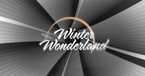 Monochrome elegant winter wonderland poster with gold arc, snowflake and radial gray rays