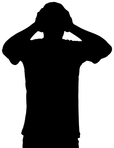 Transparent silhouette of man holding head showing emotional stress