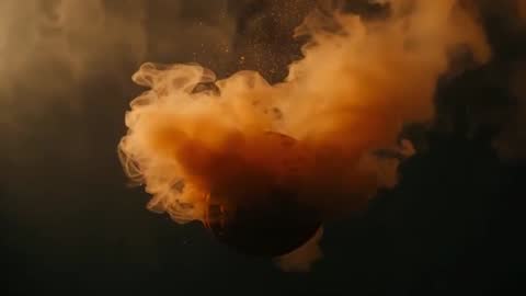 Orange Vapor Emitting from Sphere in Dark Studio