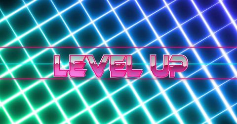 Retro Futuristic 'Level Up' Neon Design with Vibrant Colors