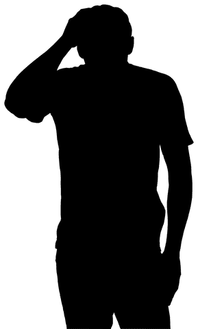 Silhouette of man holding head in despair on transparent background