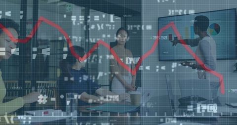 Business Team Analyzing Declining Stock Market Trends