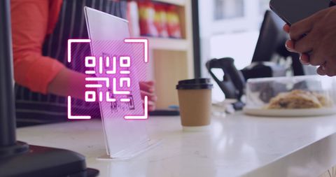 Qr code payment with smartphone in modern retail shop