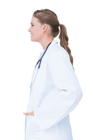 Happy medical professional with stethoscope on transparent background